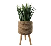 Leaf Seagrass Style Composite Planter with Stand, Brown