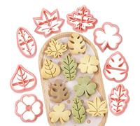 Leaf Shape Cookie Cutter Set - 8pcs Fondant and Crust Moulds, Food Grade Pressable Pastry Stamps for Biscuits, Fudge, Brownies, Pancakes, Tools