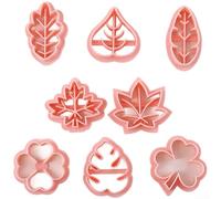 Leaf Shaped Biscuit Cutters 8 Pack Cookie Set Sugarcraft Tools for Cake Decorating Pastry Dough Fondant Icing Modelling DIY Baking Supplies Pink