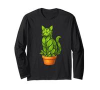 Leaf Shaped Cat Topiary Green Plant Pot Artwork Long Sleeve T-Shirt
