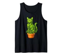 Leaf Shaped Cat Topiary Green Plant Pot Artwork Tank Top