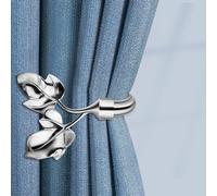 Leaf Shaped Curtain Holdbacks 2pcs, Handmade Metal Curtain Side Holders for Wall, Antique Brass Curtain Tieback Hook Pull Backs for Drapes Window Home Decoration (Chrome)