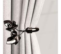 Leaf Shaped Curtain Holdbacks 2pcs, Handmade Metal Curtain Side Holders for Wall, Antique Brass Curtain Tieback Hook Pull Backs for Drapes Window Home Decoration (Nickel Black)