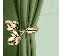 Leaf Shaped Curtain Holdbacks 2pcs, Handmade Metal Curtain Side Holders for Wall, Antique Brass Curtain Tieback Hook Pull Backs for Drapes Window Home Decoration (Gold)