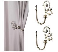 Leaf Shaped Curtain Holdbacks 2pcs, Handmade Metal Curtain Side Holders for Wall, Antique Brass Curtain Tieback Hook Pull Backs for Drapes Window Home Decoration (Bronze)