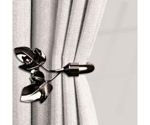 Leaf Shaped Curtain Holdbacks 2pcs, Handmade Metal Curtain Side Holders for Wall, Antique Brass Curtain Tieback Hook Pull Backs for Drapes Window Home Decoration (Nickel Black)