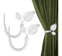 Leaf Shaped Curtain Holdbacks (2pcs) - Handmade Metal Curtain Tiebacks with Wall Mount, Elegant Drapes Hook for Home Décor, Available in Antique Bronze, Nickel, White (Fluorescent White)