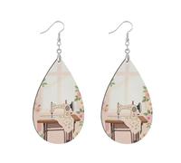 Leaf Shaped Earrings Round Leaf Shape Double Sided Printing Anti-Allergy For Women, leaf, Wood Metal, No Gemstone