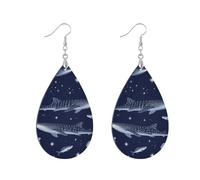 Leaf Shaped Earrings Round Leaf Shape Double Sided Printing Anti-Allergy Gift for Her, watertrop, Wood Metal, No Gemstone