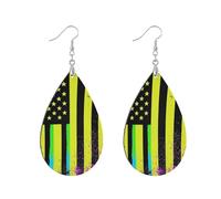 Leaf Shaped Earrings Waterdrop Style Double Sided Printing Not Easy to Fall Off For Women, leaf, Wood Metal, No Gemstone