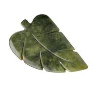 Leaf Shaped Jade Stone Carved Decorative Accent for Home Tables
