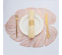 Leaf Shaped Place Mats for Table - Durable and Stylish Table Mats for Dining Room Decor - PVC Washable Heat Resistant Placemats for Dinner Gathering Party Decor (Rose Gold,4pcs)