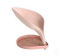 Leaf Shaped Soap Box Double Layer Tray Strainer Sponge Holder Sink Drain Rack (Pink)