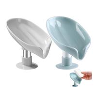 Leaf Shaped Soap Dishes for Bathroom, 2 Pcs Shower Soap Bar Holder with Drain, Plastic Soap Box With Stand and Sunction Cup, Sponge Holder for Kitchen Sink, draining soap rack