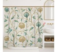 Leaf Shower Curtain, Botanical Elegant Shell Vine Spring Teal Washable with Hooks Bathtub Cloth Curtains for Bathroom Bathtub Apartment Decor 72x84 Inch