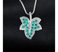 Leaf Simulated Nano Emerald 925 Sterling Silver Pendant Necklace for Women Gemstone Choker No Chain