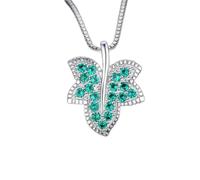 Leaf Simulated Nano Emerald 925 Sterling Silver Pendant Necklace for Women Gemstone Choker No Chain