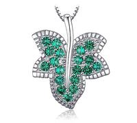 Leaf Simulated Nano Emerald 925 Sterling Silver Pendant Necklace For Women Gemstone Choker Statement