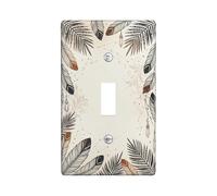 Leaf Single Light Switch Cover Plate, Bohemian Nature Feather Swirl Fall Neutral Plastic Standard Size Decorative Wall Plates for Bedroom Bathroom Kitchen Entrance Decor (Single)