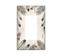 Leaf Single Rocker Light Switch Cover, Bohemian Nature Feather Swirl Fall Neutral Plastic Standard Size Accents Wall Switch Plates for Home Living Room Bedroom Bathroom Decor