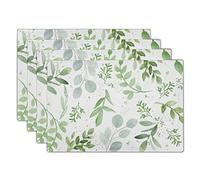 Leaf Spring Placemats Set of 4 Sage Green Eucalyptus Leaves Linen Non Slip Place Mat Watercolor Summer Botanical Rustic Farmhouse Kitchen Decorations for Home Dining Table Party