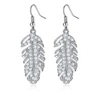 Leaf Statement Earrings for Women, Feather Earrings for Girls, Bohemian Leaf Dangle Earrings Hypoallergenic, Boho Feather Earrings Studs, Leaf Feather Drop Earrings(Silver)