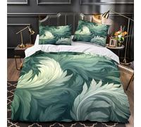 Leaf Swirls Comforter Cover 3D Design Printed All Season 3 Piece Bedding Set Zipper Artistic Green Design Quilt Cover Ultra Soft Machine Washable for Kids Teens Adults Women Youth King（220x240cm）