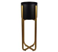 Leaf Tall Gold Stand With Black Metal Planter 62Cm X 18Cm