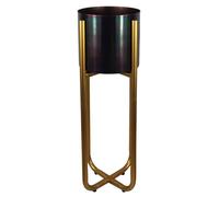 Leaf Tall Gold Stand with Iridescent Rainbow Metal Planter 62cm x 18cm | Size: 62 cm x 18 cm Leaf Gold 62 cm x 18 cm