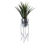 Leaf Tall Metal Plant Stand with Planter, Silver With Yukka Plant, 90cm