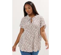 Yours Curve Leaf Textured Frill Neck Top - Women's - Plus Size Curve White