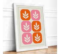 Leaf Tiles Modern Geometric Framed Wall Art Print A2 (59.4×42cm) White, Wall Decor for Living Room, Bedroom, Office & Home, Ready to Hang, Art Gift