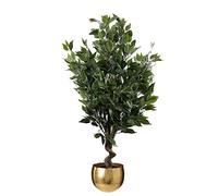 Leaf Tropical Artificial Plant in Metal Planter, Mixed Materials, Green Ficus Twist Gold Curve, 110cm