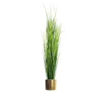 Artificial Extra Large Grass Plant Gold Metal Planter - Green