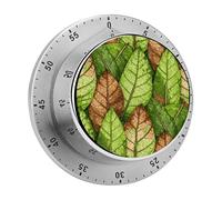 Leaf Vein Green Kitchen Timer 60 Minute Visual Wind Up Timers Indoor Mechanical Timers with Magnetic Base Stainless Steel Timer for Home Cooking Time Management Tool