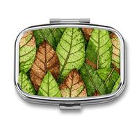 Leaf Vein Green Pill Box 2 Compartments Portable Travel Pill Case Mini Medicine Organizer for Pocket Purse Metal Waterproof Medicine Container Holder Vitamin Fish Oil