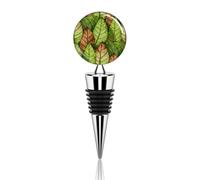 Leaf Vein Green Wine Bottle Stopper Decorative Vacuum Silicone Wine Stopper with Beautiful Art Glass Reusable Beverage Bottle Sealer Keeps Fresh
