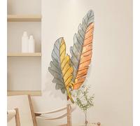 Leaf Wall Art Decor, Metal Wall Hanging Sculpture Painting, Hand-painted Coloring, Creative Hanging Mural With 3D Vision, Porch Leaf Decoration Painting for Living Room(A)