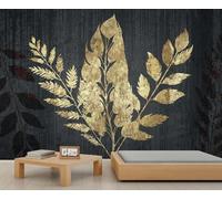 Leaf Wallpaper Luxury Golden Leaves Wall Paper Murals for Walls Retro Dark Grey and Black Background Wallpaper Vintage Texture Wall Paper for Bedrooms Living Room Poster 100X70cm