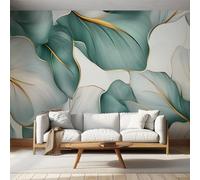Leaf Wallpaper Mural, Luxury Abstract Metallic Plant Wall Mural, Non-Woven Print Photo Wallpaper for Bedroom Living Room Decor 350x256 cm