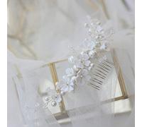 Leaf Wedding Hair Accessory,White Porcelain Flower Bridal Comb Hair Piece Pearls Wedding Jewelry Handmade Women Headpiece Hair Ornament Prom Side Combs for Girls