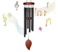 Leaf Wind Chime,6 Retro Aluminum Tubes,Home Decoration,Indoor and Outdoor Wind Chimes,Pleasant Melody Classic Retro Decoration,Black