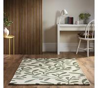 Leaf Wool Rug for Living Room Dining Bedroom Carpet Hand Tufted Soft Botanical Plain Olive Green Leaves Premium Cosy Area Rug in Large Size 160 x 230 cm (5'3"x7'7")