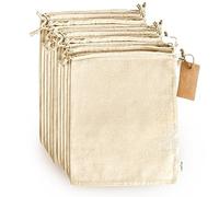 Leafico Cotton Produce Bags - Large 25x30 cm - 12 Pcs Multipurpose Eco Cloth Bags - Muslin Fabric Sacks with Drawstrings - Linen, Canvas Pouches for Vegetables and Bread