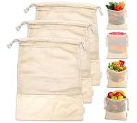 LEAFICO Reusable Produce Bags - 100% Cotton Mesh & Solid Hybrid (Medium 10x12 inch 3 Pcs) - Grocery Storage Bags for Fruit, Vegetables, Bulk Food - Washable, Plastic-Free, Breathable, Zero Waste