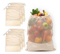 LEAFICO Reusable Produce Bags - 100% Cotton Mesh & Solid Hybrid (Medium 10x12 inch 6 Pcs) - Reusable Grocery Bags for Apples, Carrots, Bulk Vegetables - Washable, Plastic-Free, Breathable, Zero Waste