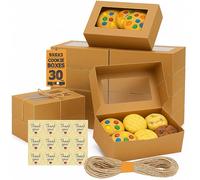 Leafiew 30 Pack Cookie Boxes with Window for Gift Giving - 9x6x3 Inches Bakery Boxes - Small Cookie Containers for Treats, Desserts, Strawberries, Cupcake, Pastry, Charcuterie, Baked Goods (Brown)