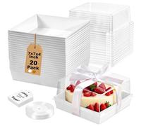 Leafiew 7x7x4 Inches Cake Boxes with Clear Lids for 6 Inch Cakes, Treats or Desserts - Paper Bento Cake Boxes, Disposable Bundt Containers - Bakery Take Out Containers - To Go Square Packaging, White