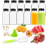 Leaflai 250ml Juice Bottles 12 Pack - 8oz Shot Bottles, Plastic Bottle with Leak-Proof Lids and Labels, Reusable Drink Containers for Home, Party, Ca