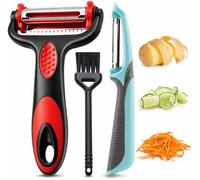 Leaflai 3-in 1 Potato Peeler Vegetable Peeler Set with Brush, Ergonomic Non-Slip Handle & Sharp Blade Y & I Shapes Swivel Peeler for Fruit Carrot Eggplant Cucumber